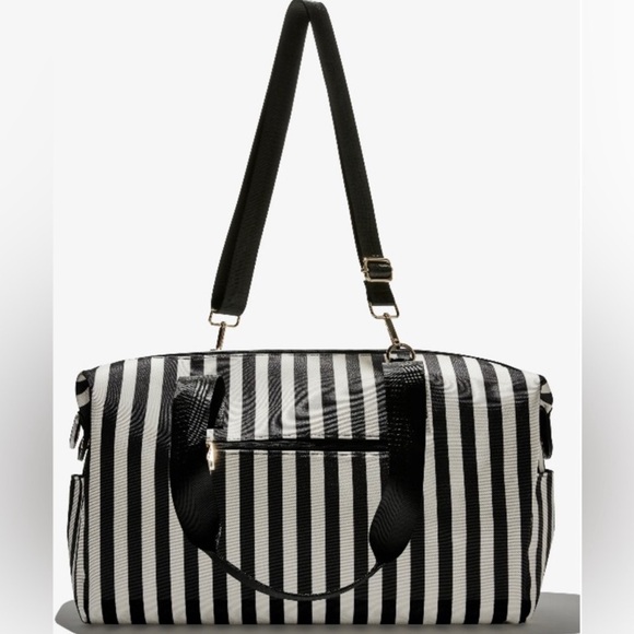 Alice + Olivia by Stacey Bendet Black & White Striped Duffel Bag - Picture 1 of 7